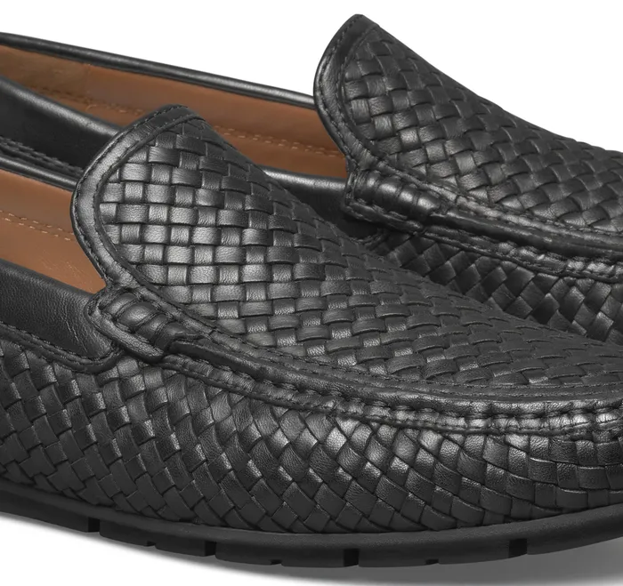 Men SlipOns and Loafers Johnston and Murphy Baldwin Driver Woven SlipOn Loafer Black Sheepskin