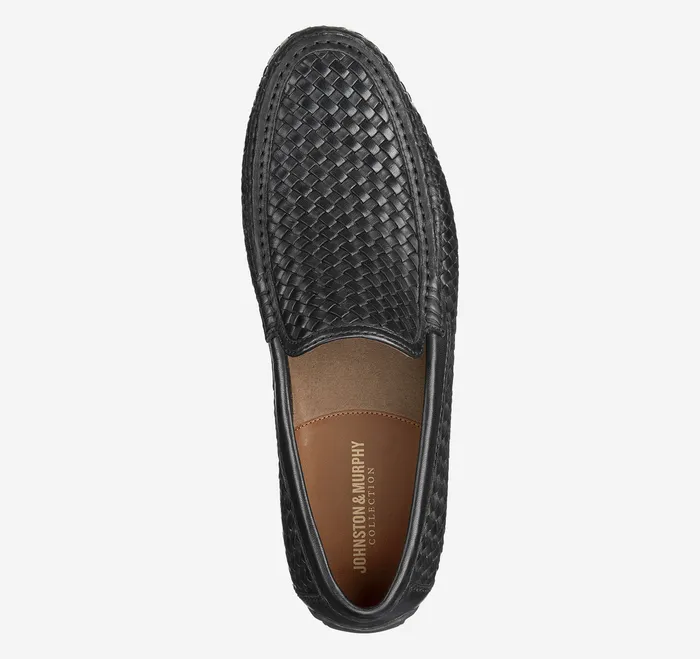 Men SlipOns and Loafers Johnston and Murphy Baldwin Driver Woven SlipOn Loafer Black Sheepskin