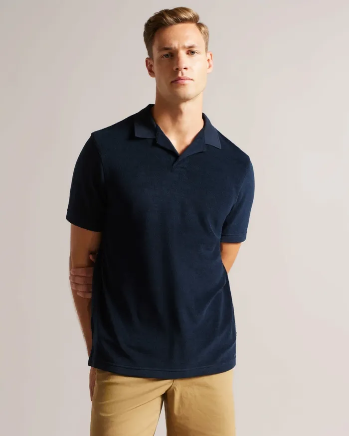 Men SNDBANK 8211 Towelling Revere Collar Polo Shirt Navy Ted Baker Polo Shirts Men SNDBANK 8211 Towelling Revere Collar Polo Shirt Navy Ted Baker Polo Shirts