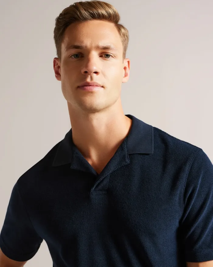 Men SNDBANK 8211 Towelling Revere Collar Polo Shirt Navy Ted Baker Polo Shirts Men SNDBANK 8211 Towelling Revere Collar Polo Shirt Navy Ted Baker Polo Shirts