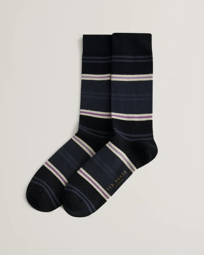 Men SOKKFIV 8211 Vertical Striped Socks Navy Ted Baker Socks