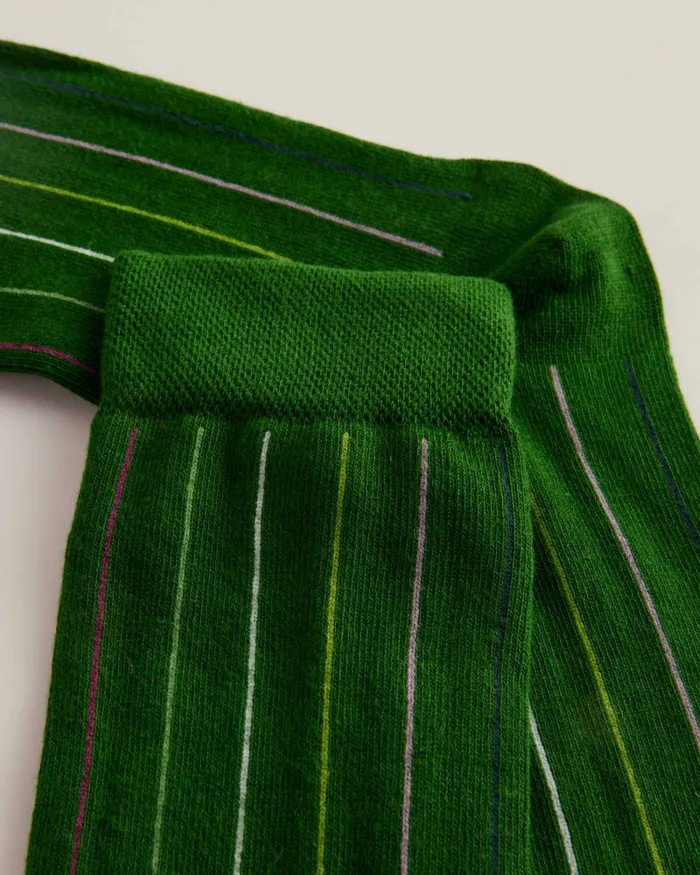 Men SOKKTHR 8211 Vertical Pin Stripe Socks Dark Green Ted Baker Socks