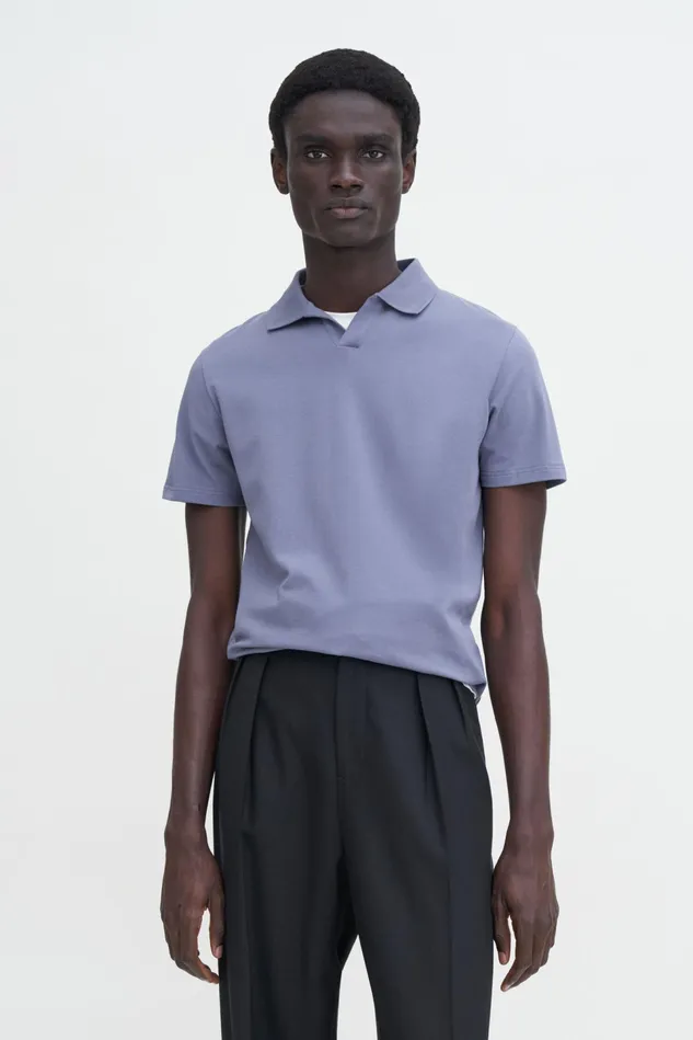 Men Stretch Cotton Polo TShirt Grey Blue Filippa K TShirts