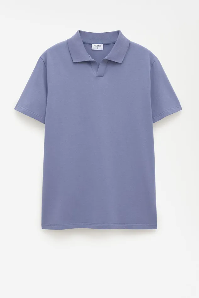 Men Stretch Cotton Polo TShirt Grey Blue Filippa K TShirts