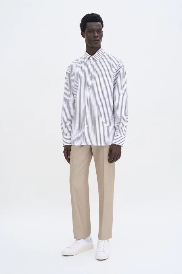 Men Striped Cotton Poplin Shirt Coffeewhite Filippa K Shirts