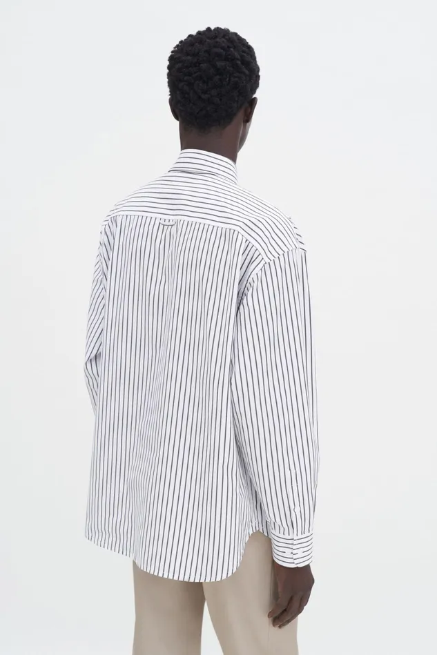 Men Striped Cotton Poplin Shirt Coffeewhite Filippa K Shirts