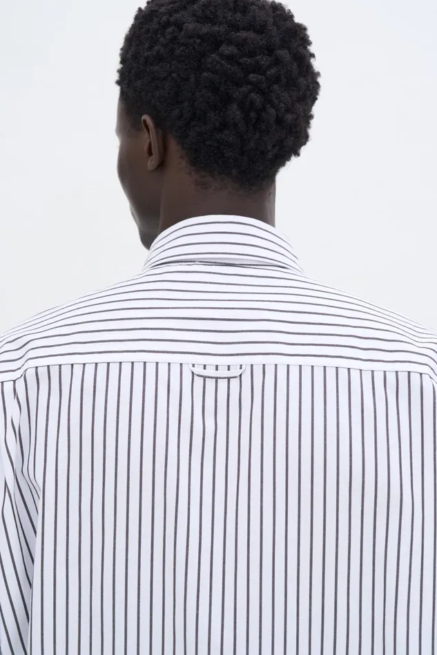 Men Striped Cotton Poplin Shirt Coffeewhite Filippa K Shirts