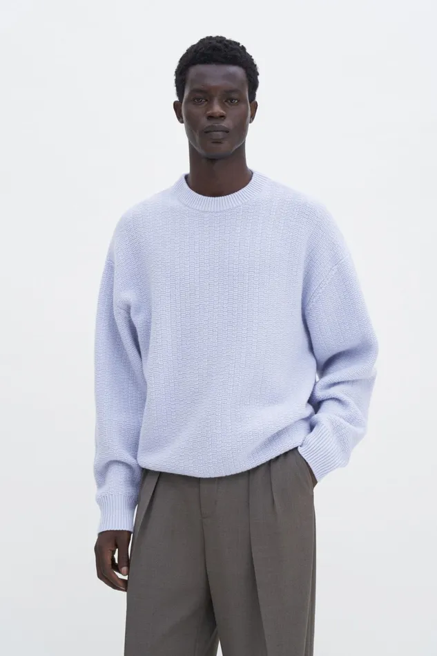 Men Structured Wool Sweater Ice Blue Filippa K Knitwear