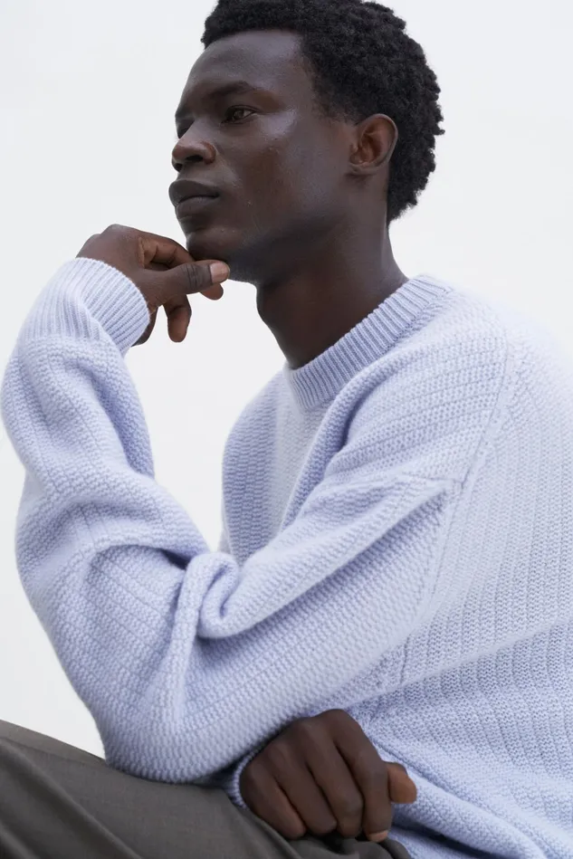 Men Structured Wool Sweater Ice Blue Filippa K Knitwear