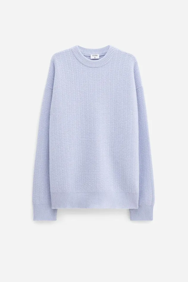 Men Structured Wool Sweater Ice Blue Filippa K Knitwear