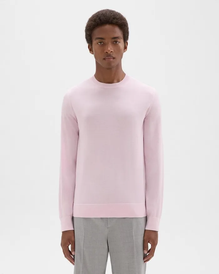 Men Sweaters Cardigans Theory Crewneck Sweater In Regal Wool Pale Pink