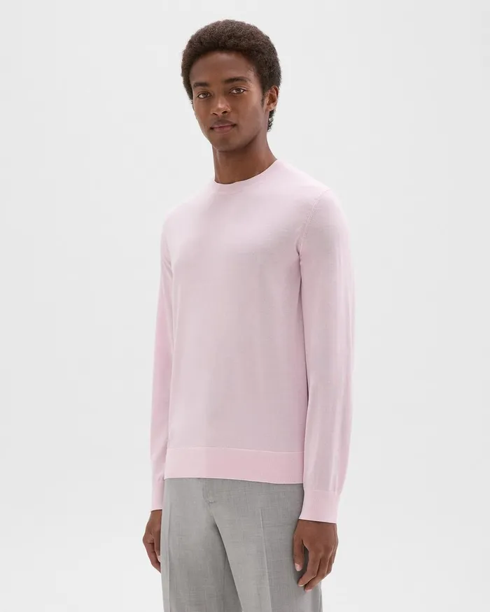Men Sweaters Cardigans Theory Crewneck Sweater In Regal Wool Pale Pink