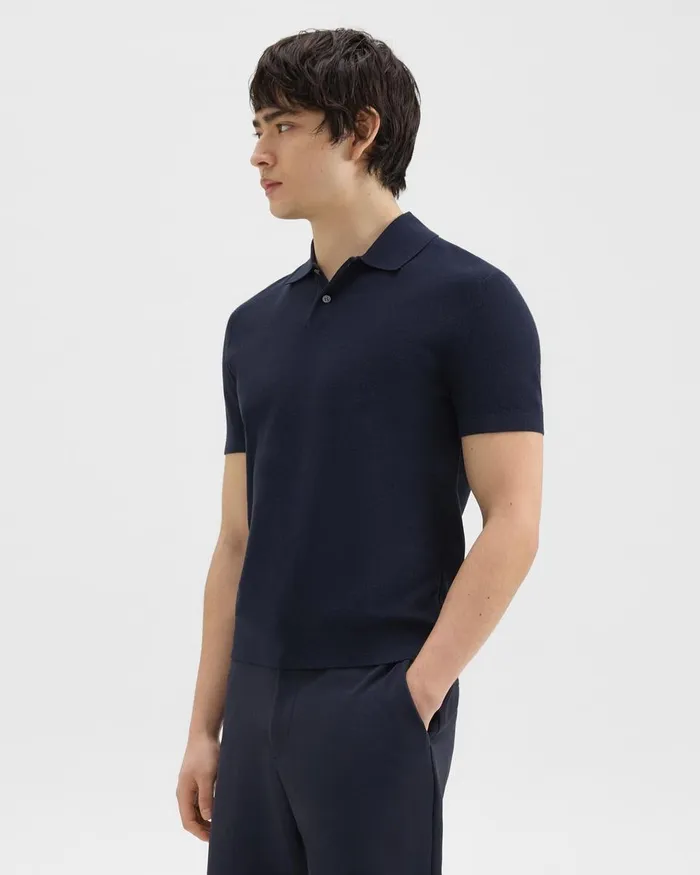 Men Sweaters Cardigans Theory Goris Polo Shirt In Piqueacute Light Bilen Baltic