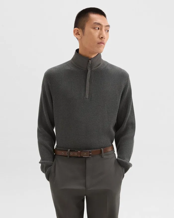 Men Sweaters Cardigans Theory QuarterZip Pullover In NylonWool Light Spruce