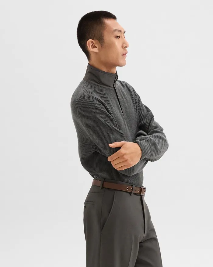 Men Sweaters Cardigans Theory QuarterZip Pullover In NylonWool Light Spruce