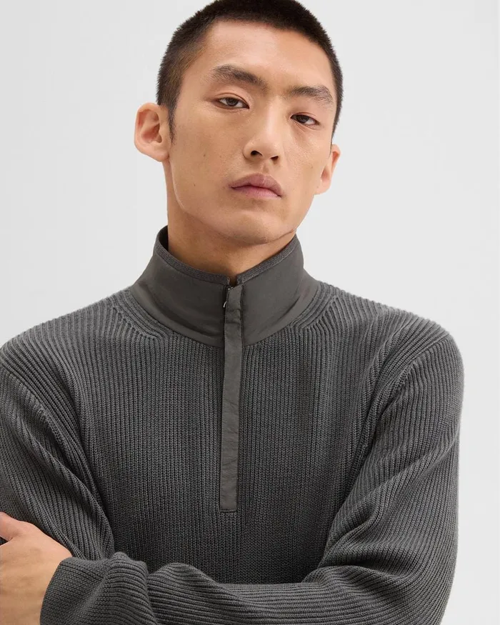 Men Sweaters Cardigans Theory QuarterZip Pullover In NylonWool Light Spruce