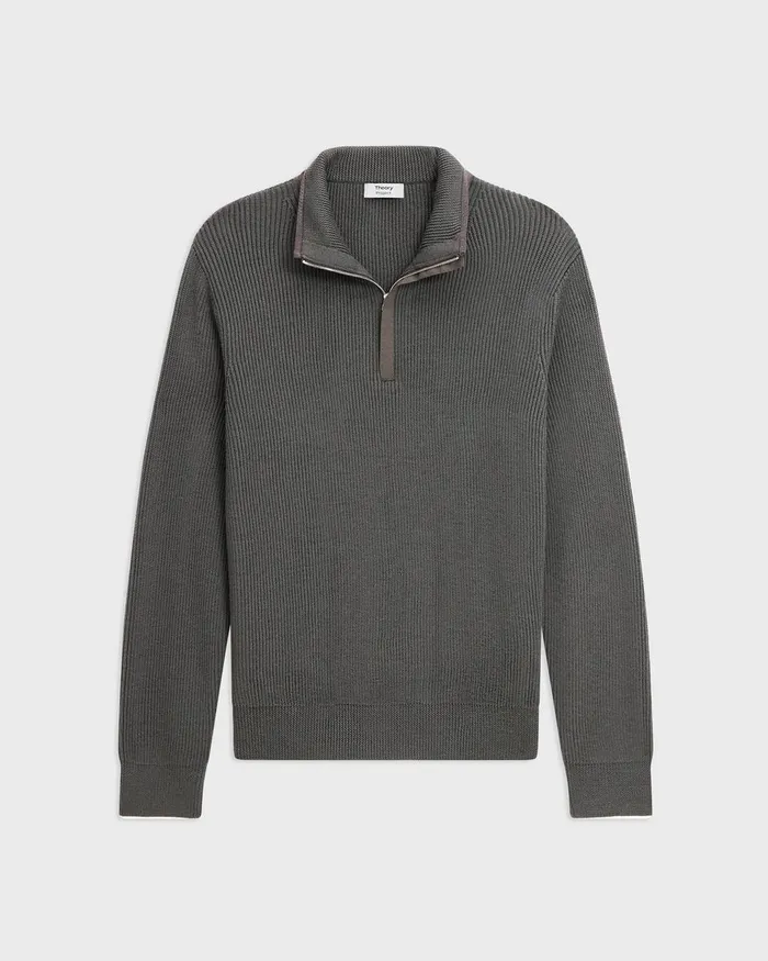 Men Sweaters Cardigans Theory QuarterZip Pullover In NylonWool Light Spruce