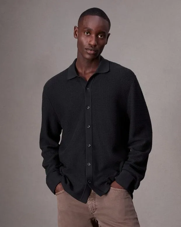 Men Sweaters Rag and Bone Hayes Button Up Shirt Black