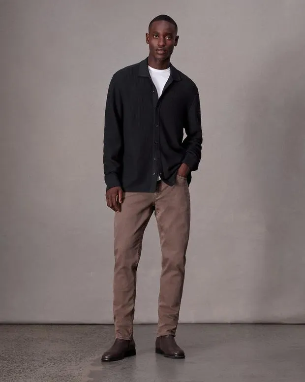 Men Sweaters Rag and Bone Hayes Button Up Shirt Black