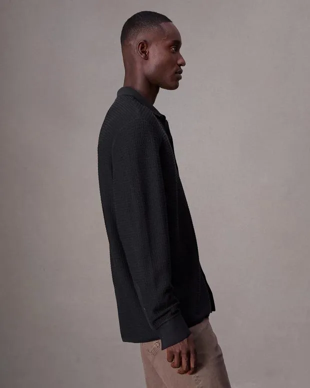 Men Sweaters Rag and Bone Hayes Button Up Shirt Black
