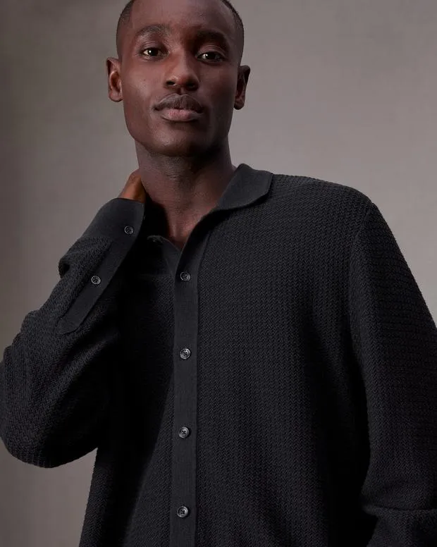 Men Sweaters Rag and Bone Hayes Button Up Shirt Black