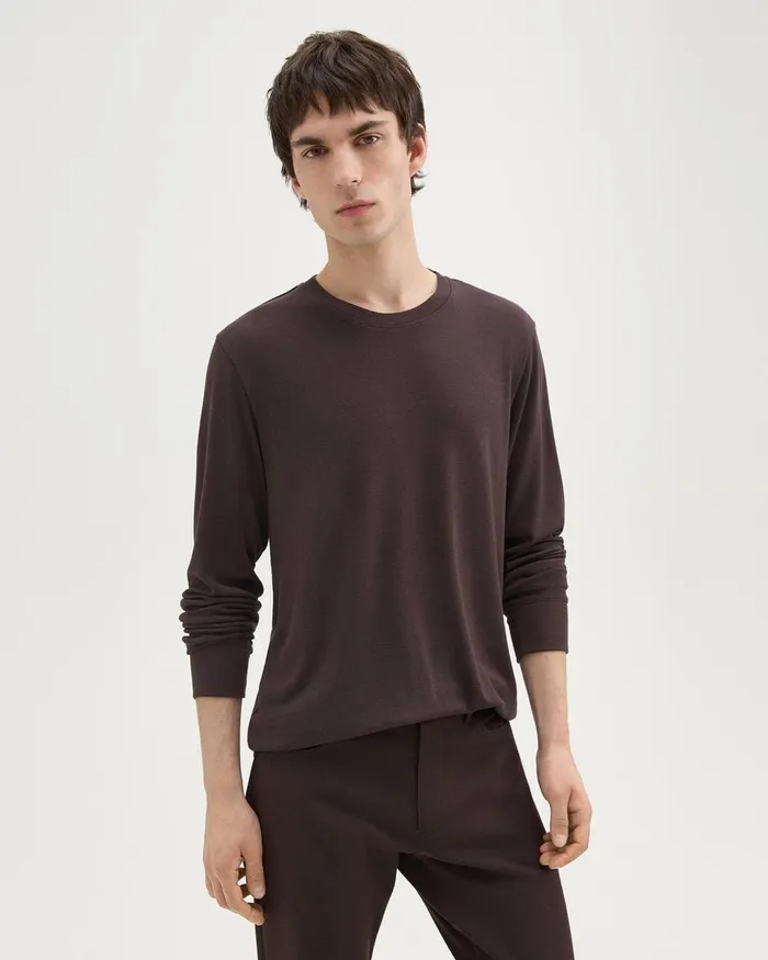 Men TShirts Polos Theory Essential LongSleeve Tee In Anemone Modal Jersey Hickory