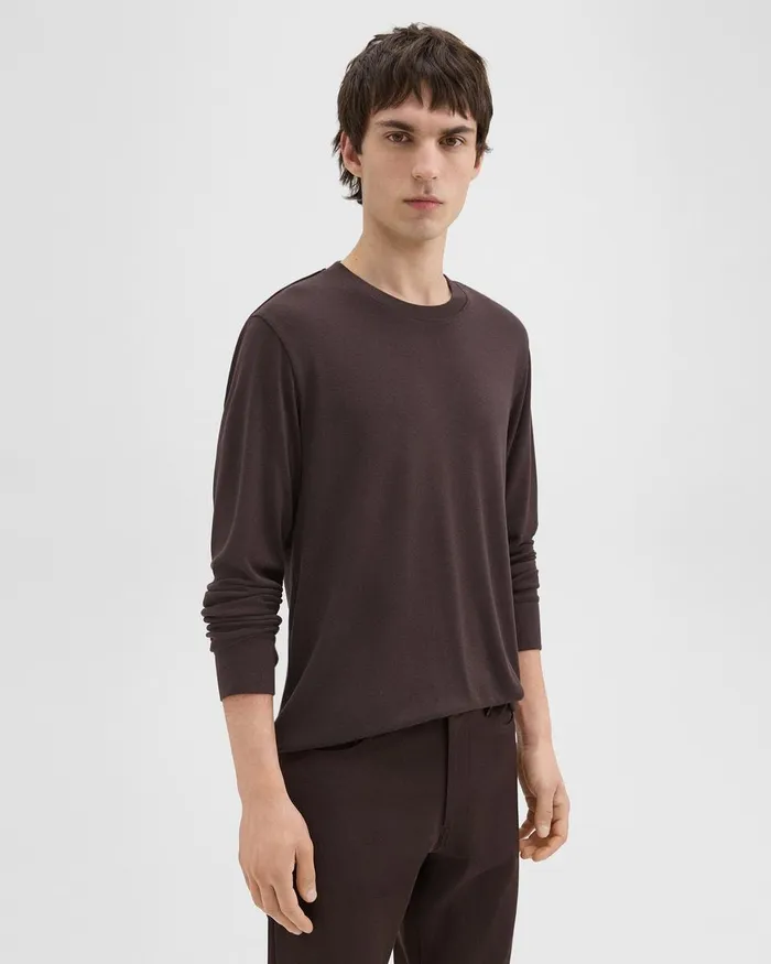 Men TShirts Polos Theory Essential LongSleeve Tee In Anemone Modal Jersey Hickory
