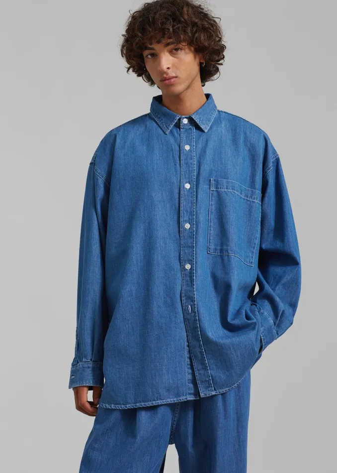 Men Tanner Denim Shirt 8211 Medium Wash The Frankie Shop Tops