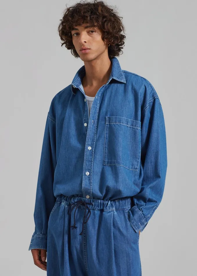 Men Tanner Denim Shirt 8211 Medium Wash The Frankie Shop Tops