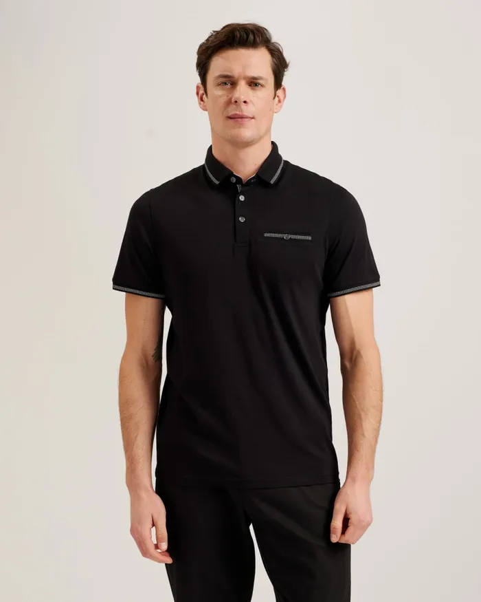 Men TORTILA 8211 Polo Shirt With Striped Details Black Ted Baker Tops