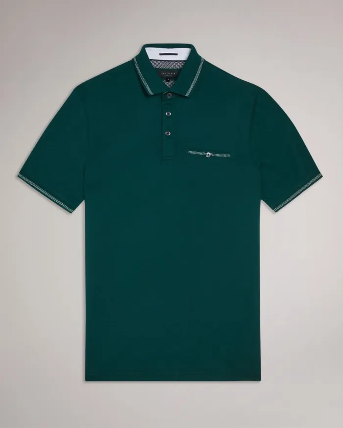 Men TORTILA 8211 Polo Shirt With Striped Details Dark Green Ted Baker Tops