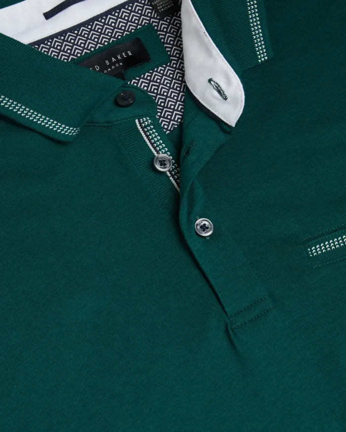Men TORTILA 8211 Polo Shirt With Striped Details Dark Green Ted Baker Tops Men TORTILA 8211 Polo Shirt With Striped Details Dark Green Ted Baker Tops