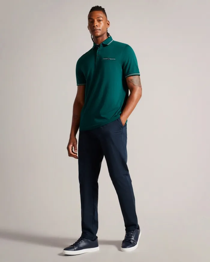 Men TORTILA 8211 Polo Shirt With Striped Details Dark Green Ted Baker Tops Men TORTILA 8211 Polo Shirt With Striped Details Dark Green Ted Baker Tops