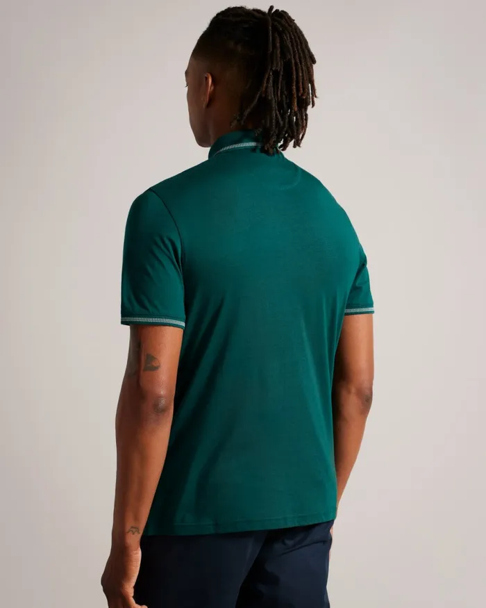 Men TORTILA 8211 Polo Shirt With Striped Details Dark Green Ted Baker Tops Men TORTILA 8211 Polo Shirt With Striped Details Dark Green Ted Baker Tops