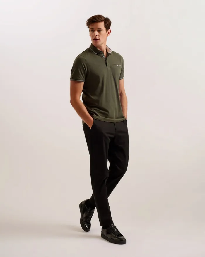 Men TORTILA 8211 Polo Shirt With Striped Details Olive Ted Baker Tops