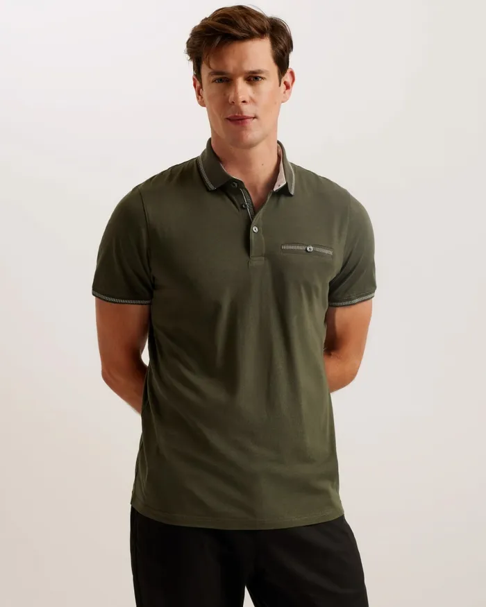 Men TORTILA 8211 Polo Shirt With Striped Details Olive Ted Baker Tops