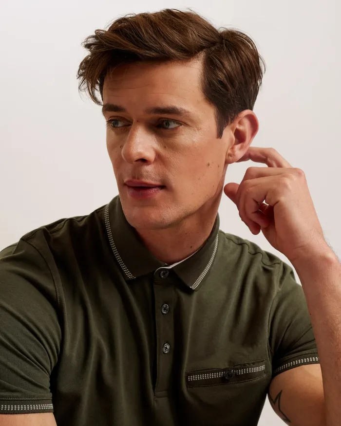 Men TORTILA 8211 Polo Shirt With Striped Details Olive Ted Baker Tops