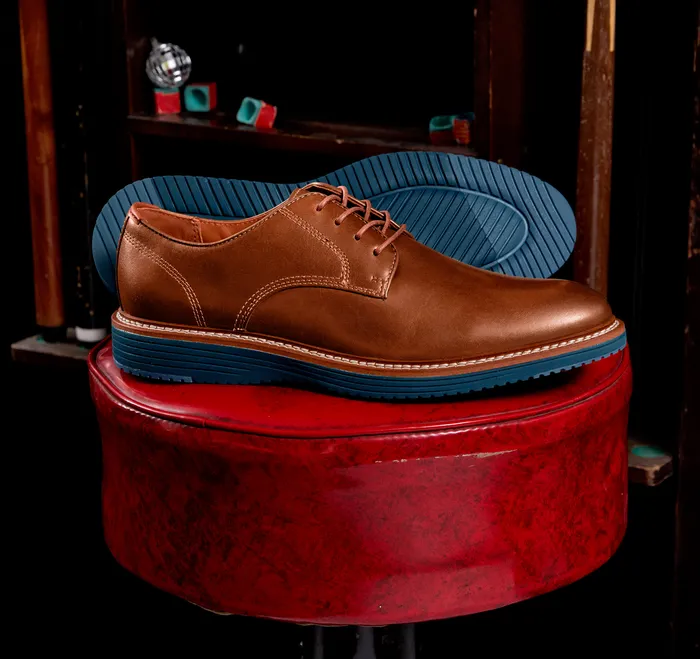 Men Upton Plain Toe Tan Full GrainBlue Sole Shoes Johnston and Murphy
