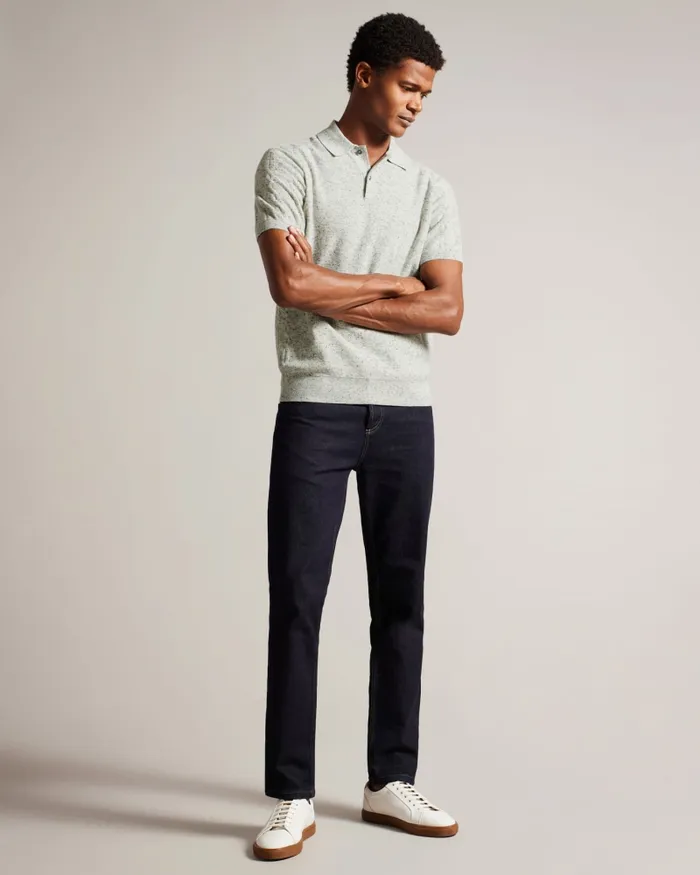 Men USTEE 8211 Marled Polo Shirt With Cable Knit Ecru Ted Baker Jumpers and Knitwear Men USTEE 8211 Marled Polo Shirt With Cable Knit Ecru Ted Baker Jumpers and Knitwear