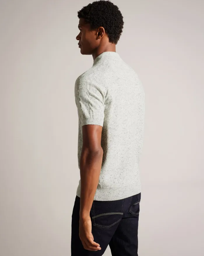 Men USTEE 8211 Marled Polo Shirt With Cable Knit Ecru Ted Baker Jumpers and Knitwear Men USTEE 8211 Marled Polo Shirt With Cable Knit Ecru Ted Baker Jumpers and Knitwear