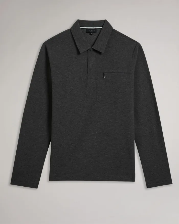 Men WAVELO 8211 Long Sleeve Regular Fit Polo Shirt Greymarl Ted Baker Polo Shirts