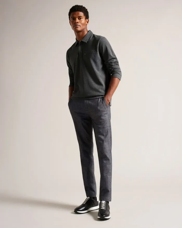 Men WAVELO 8211 Long Sleeve Regular Fit Polo Shirt Greymarl Ted Baker Polo Shirts