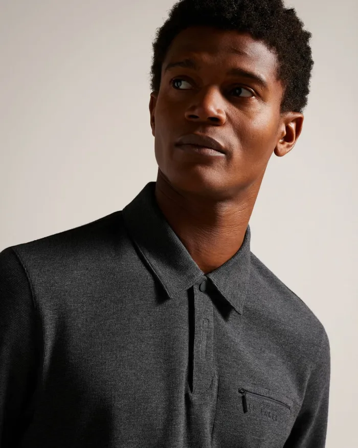 Men WAVELO 8211 Long Sleeve Regular Fit Polo Shirt Greymarl Ted Baker Polo Shirts