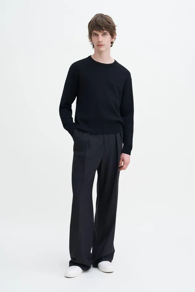 Men Wide Wool Trousers Black Filippa K Trousers