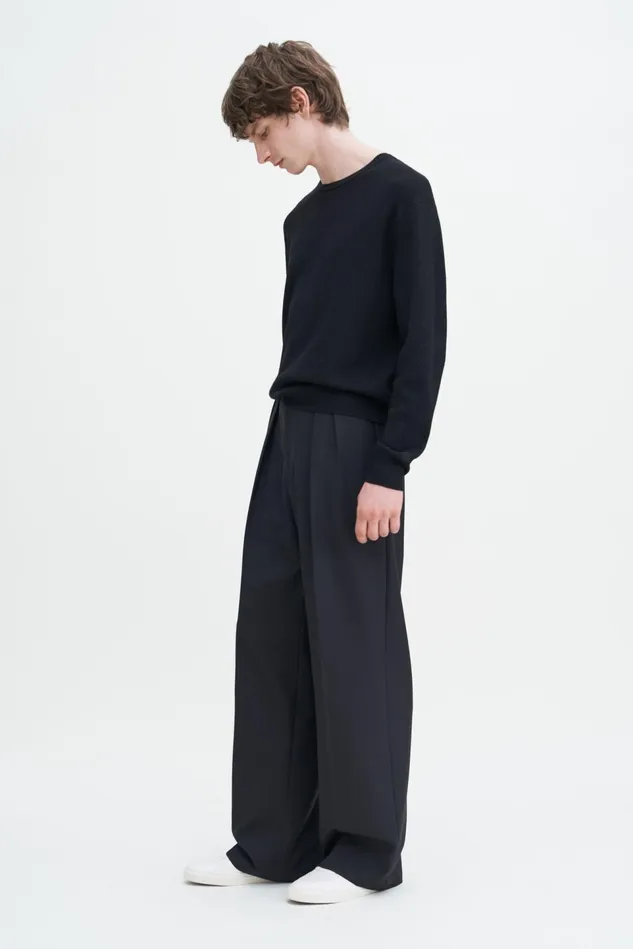 Men Wide Wool Trousers Black Filippa K Trousers