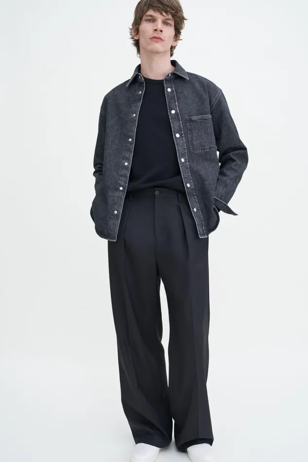 Men Wide Wool Trousers Black Filippa K Trousers