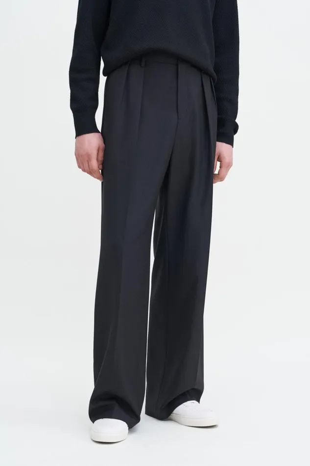 Men Wide Wool Trousers Black Filippa K Trousers