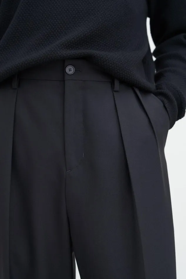 Men Wide Wool Trousers Black Filippa K Trousers
