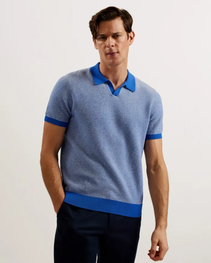 Men WULDER 8211 Open Neck Knitted Polo Shirt Sky Blue Ted Baker Jumpers and Knitwear Men WULDER 8211 Open Neck Knitted Polo Shirt Sky Blue Ted Baker Jumpers and Knitwear