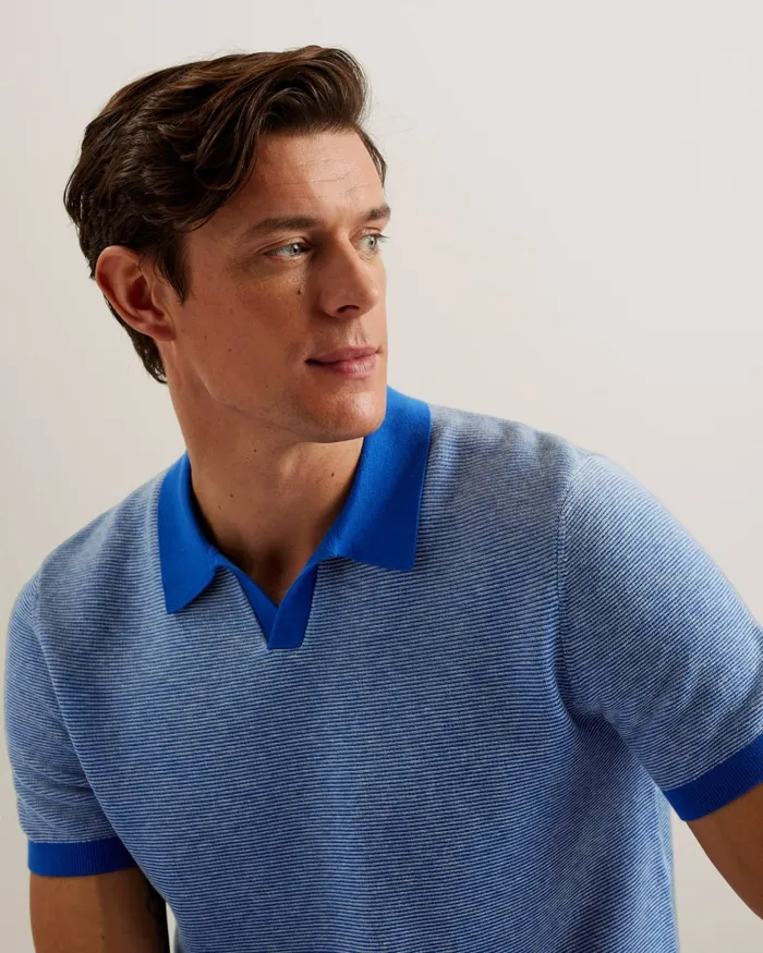 Men WULDER 8211 Open Neck Knitted Polo Shirt Sky Blue Ted Baker Jumpers and Knitwear Men WULDER 8211 Open Neck Knitted Polo Shirt Sky Blue Ted Baker Jumpers and Knitwear